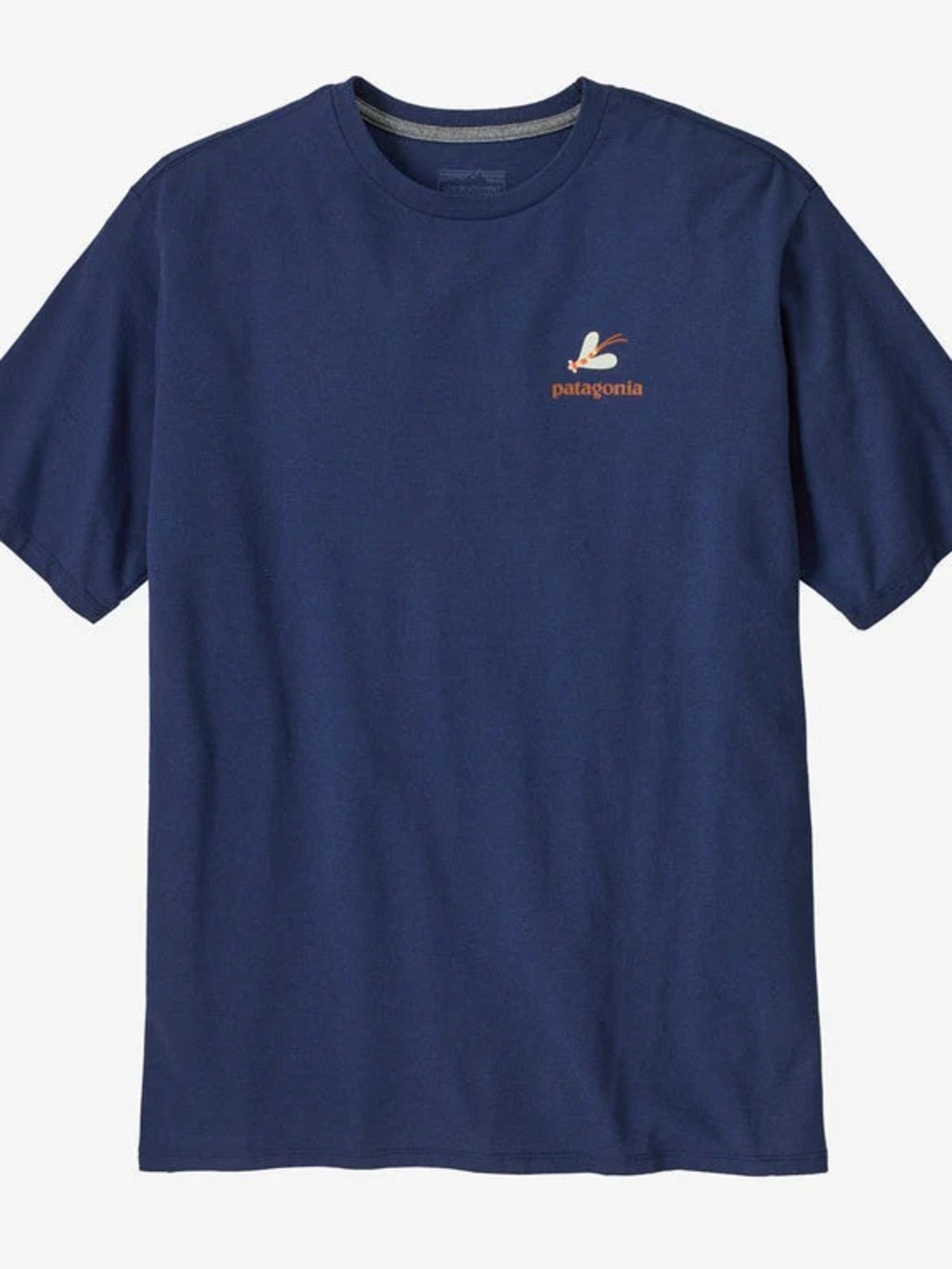 Patagonia responsibili-tees blue fishing Tee with Orange Logo